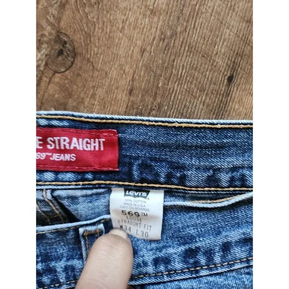 LEVI'S 569 Straight Leg High Rise Dark Wash Blue Denim Jeans Men's Size 34W 30L - Picture 5 of 9